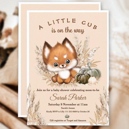 Herfst Little Fox Baby shower Invitation Kaart
