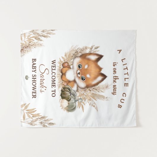 Herfst Little Fox Baby shower Welcome Sign. Wandkleed (Voorkant (horizontaal))
