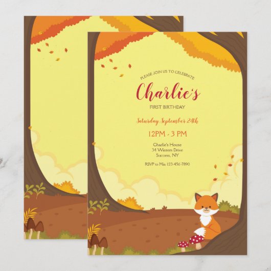 Herfst Little Fox Lijst Birthday  Kaart (Voorkant / Achterkant)