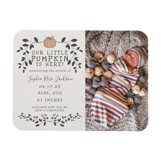 Herfst Little Pumpkin Baby Birth Announnet Magnet Magneet (Horizontaal)