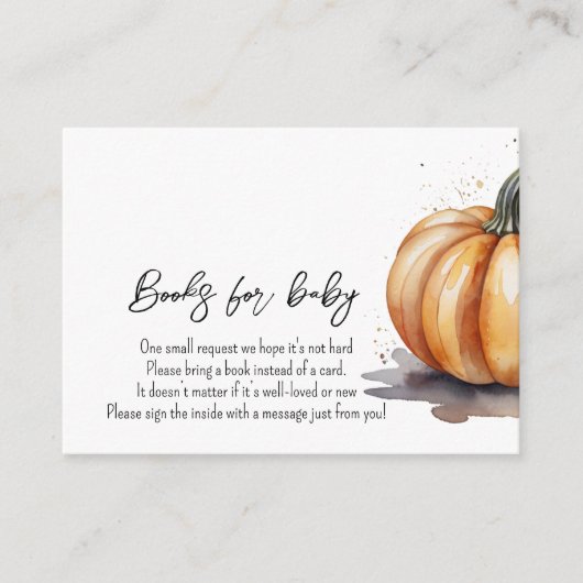 Herfst Little Pumpkin Baby shower Boeken voor Baby Informatiekaartje (Voorkant)