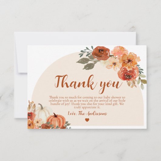 Herfst Little Pumpkin Baby shower Dank u wel Kaart (Voorkant)