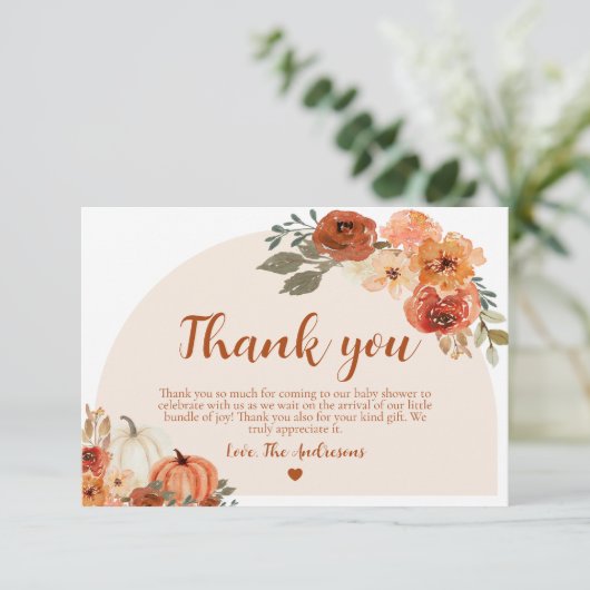 Herfst Little Pumpkin Baby shower Dank u wel Kaart (Staand voorkant)