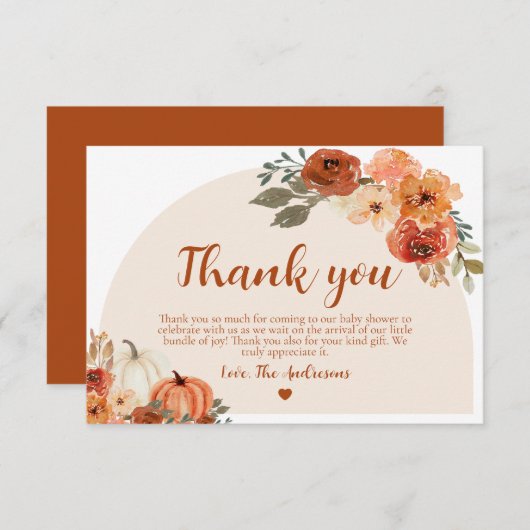 Herfst Little Pumpkin Baby shower Dank u wel Kaart (Voorkant / Achterkant)