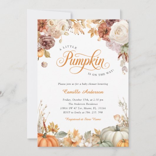 Herfst Little Pumpkin Baby shower Invitation Kaart (Voorkant)