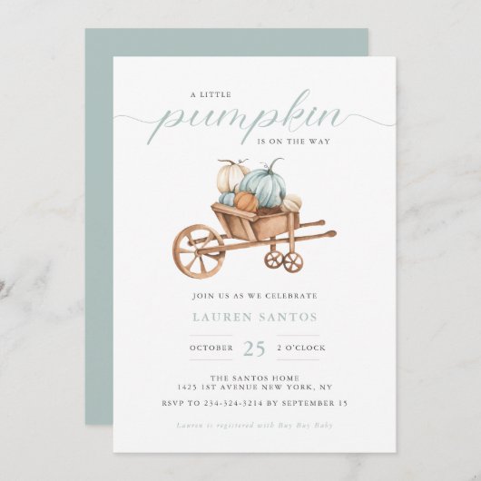 Herfst - Little Pumpkin-Baby shower | Uitnodiging (Voorkant / Achterkant)