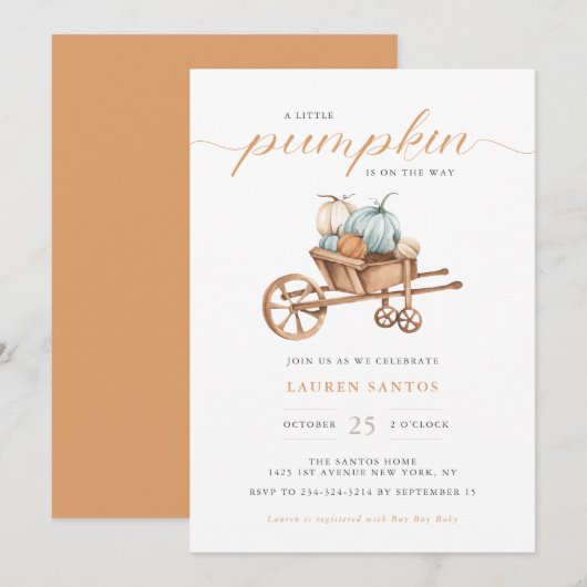 Herfst - Little Pumpkin-Baby shower | Uitnodiging (Voorkant / Achterkant)