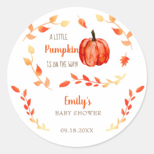 Herfst Little Pumpkin Baby shower Waterverf Foliag Ronde Sticker