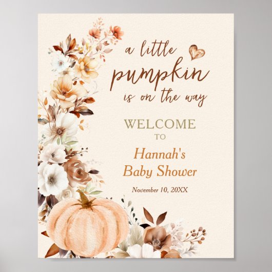 Herfst Little Pumpkin Baby shower Welcome Sign Poster (Voorkant)