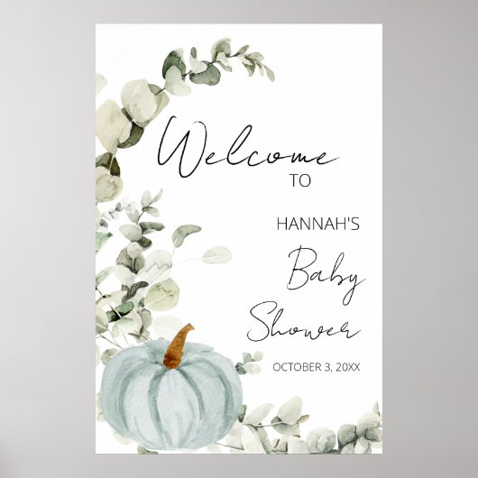 Herfst Little Pumpkin Blue Baby shower Welkom Poster (Voorkant)