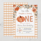 Herfst Little Pumpkin draait een 1e verjaardag Kaart (Voorkant / Achterkant)