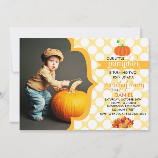 Herfst Little Pumpkin Foto Birthday Party Kaart (Voorkant)