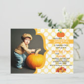 Herfst Little Pumpkin Foto Birthday Party Kaart (Staand voorkant)