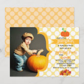 Herfst Little Pumpkin Foto Birthday Party Kaart (Voorkant / Achterkant)