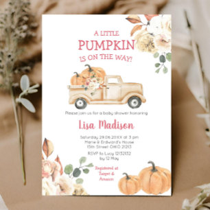 Herfst Little Pumpkin Truck Baby shower Girl Kaart