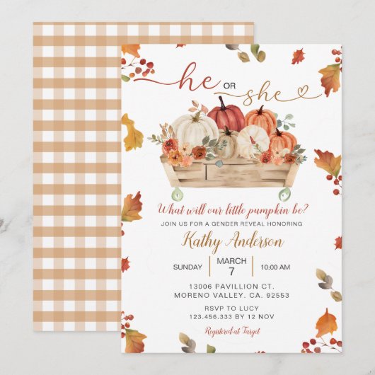 Herfst Little Pumpkin verlaat hij of zij geslachts Kaart (Voorkant / Achterkant)