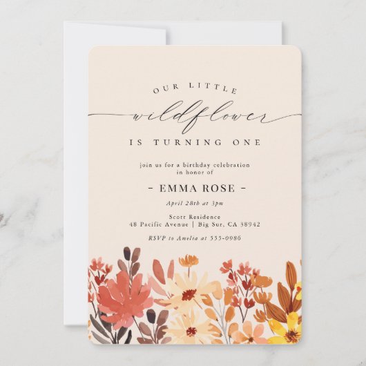 Herfst Little Wildflower Flower Birthday Invitatio Kaart (Voorkant)