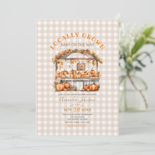 Herfst lokaal geteeld Gingham Market Baby shower Kaart (Staand voorkant)