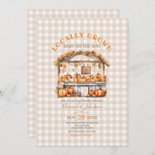 Herfst lokaal geteeld Gingham Market Baby shower Kaart (Voorkant / Achterkant)