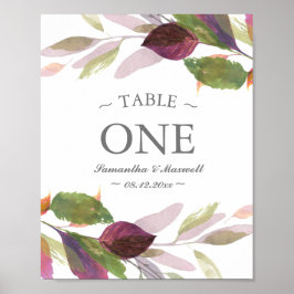 Herfst Loof Aquarel Bladeren Tafel Nummer Poster