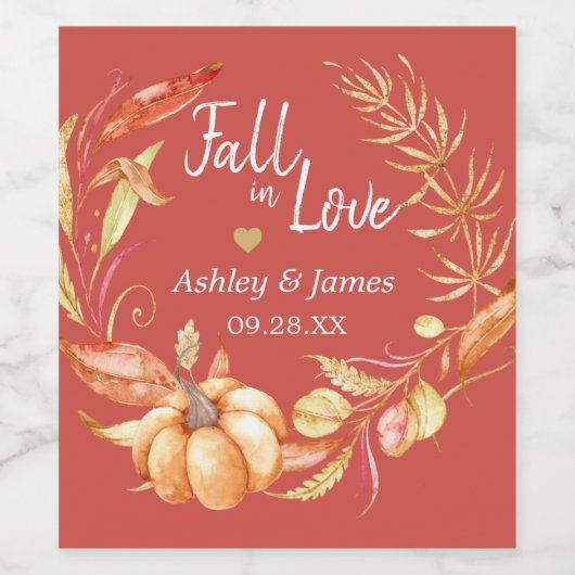 Herfst Love Autumn Foliage Red Wedding Monogram Wijn Etiket (Enkel label)