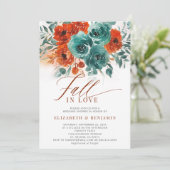 Herfst Love Blauwgroen Oranje Bloemen Wedding Vrij Kaart (Staand voorkant)