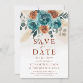 Herfst Love Blauwgroen Verbrand Sinaasappel Weddin Save The Date (Voorkant)