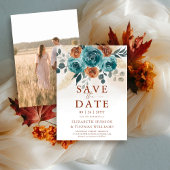 Herfst Love Blauwgroen Verbrand Sinaasappel Weddin Save The Date