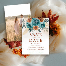Herfst Love Blauwgroen Verbrand Sinaasappel Weddin Save The Date