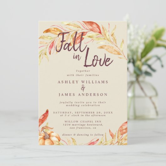 Herfst Love Golden Foliage Antiek Geel Bruiloft Kaart (Staand voorkant)