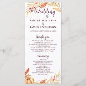 Herfst Love Golden Foliage Burgundy Wedding Progra Programmakaart (Voorkant)