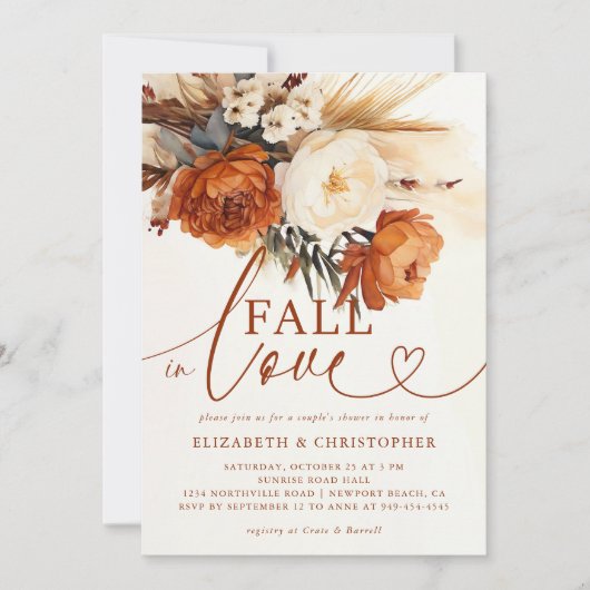 Herfst Love Terracotta Pampas Floral Paar Douche Kaart (Voorkant)