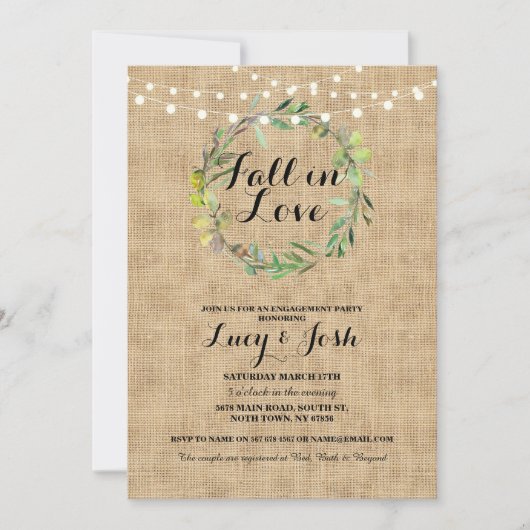 Herfst Love Wreath Burlap Verloving Floral Invite Kaart (Voorkant)