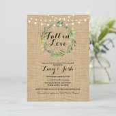 Herfst Love Wreath Burlap Verloving Floral Invite Kaart (Staand voorkant)