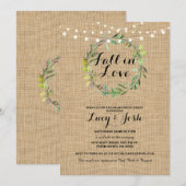 Herfst Love Wreath Burlap Verloving Floral Invite Kaart (Voorkant / Achterkant)