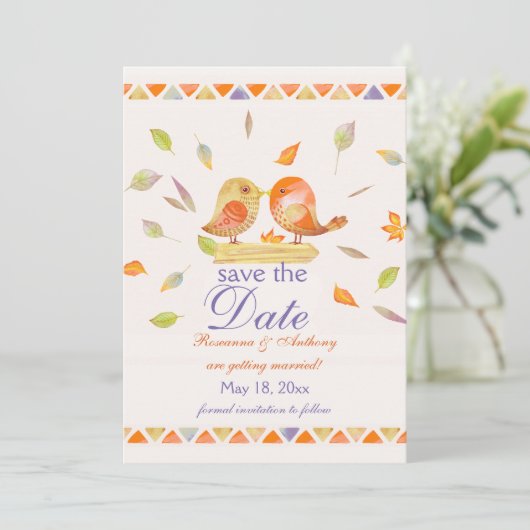 Herfst Lovebirds Save the Date Aankondiging (Staand voorkant)