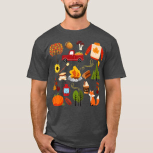Herfst Lover Collage Leaves Pumpkins Campfire T-shirt