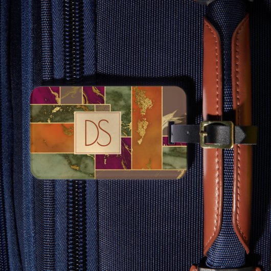 Herfst Luxe | Edelsteen Gouden Geometrische Marmer Bagagelabel (Voorkant Insitu 4)
