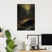 Herfst Maanverlichte Bosbrug Rustieke Bosgrond Kun Poster (Thuiskantoor)