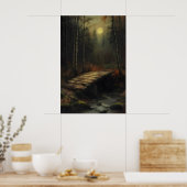 Herfst Maanverlichte Bosbrug Rustieke Bosgrond Kun Poster (Keuken)