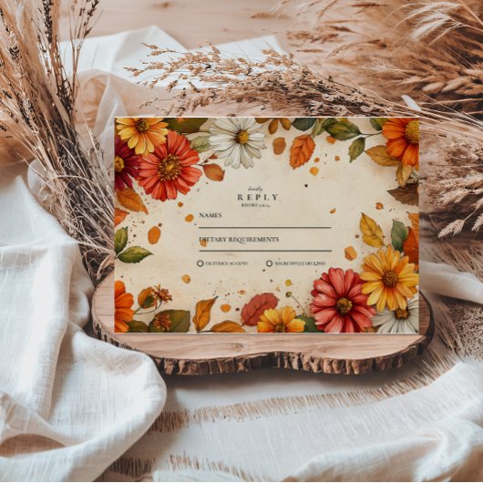Herfst Madelief Bloemige Bruiloft RSVP Kaartje