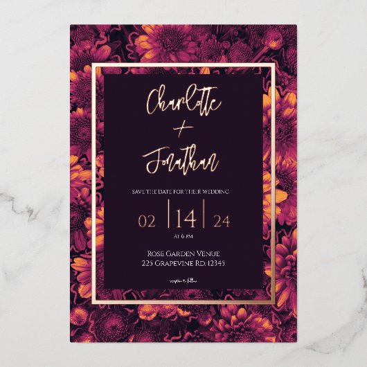 Herfst Magic Garden Bloemen Bruiloft Goud Folie Uitnodiging (Voorkant)