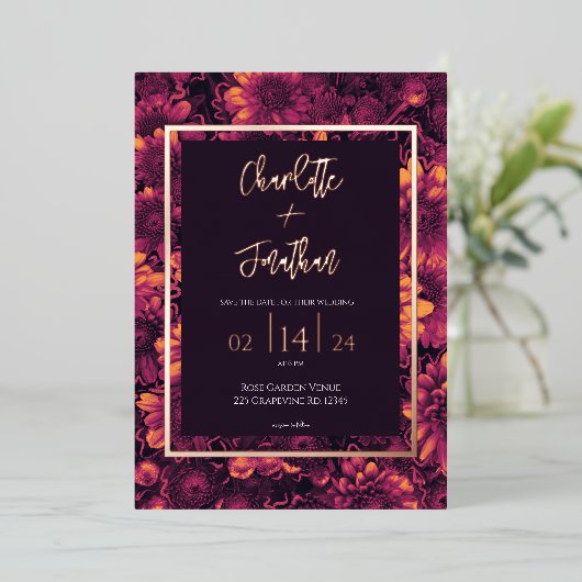 Herfst Magic Garden Bloemen Bruiloft Goud Folie Uitnodiging (Staand Voorkant)