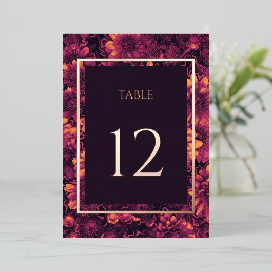 Herfst Magic Tuin Bloemen Tafel Nummers Goud Folie Uitnodiging (Staand Voorkant)