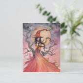 Herfst Magic Witch en Kat Fantasie Halloween Art Feestdagenkaart (Staand voorkant)
