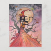 Herfst Magic Witch en Kat Fantasie Halloween Art Feestdagenkaart (Voorkant)
