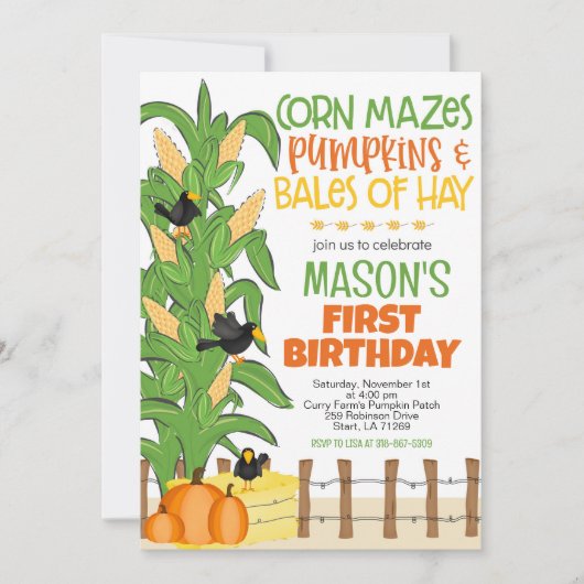 Herfst Maisdoolhof Pompoen Jongen Verjaardag Kaart (Voorkant)
