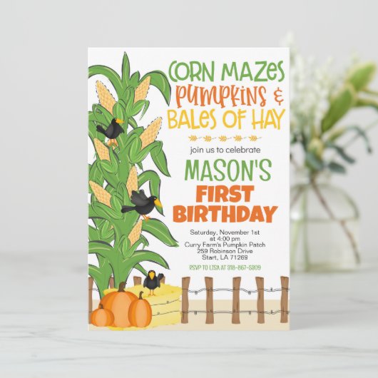 Herfst maïsdoolhof pompoenjongen Verjaardag Kaart (Staand voorkant)