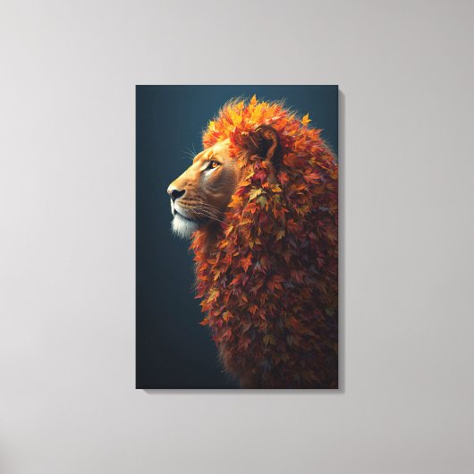 Herfst Majesteit – De Serene Leeuw van Vallende Bl Canvas Afdruk (Voorkant)