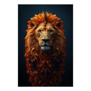 Herfst Majesteit – Koninklijke Leeuw met Herfst Ma Perfect Poster